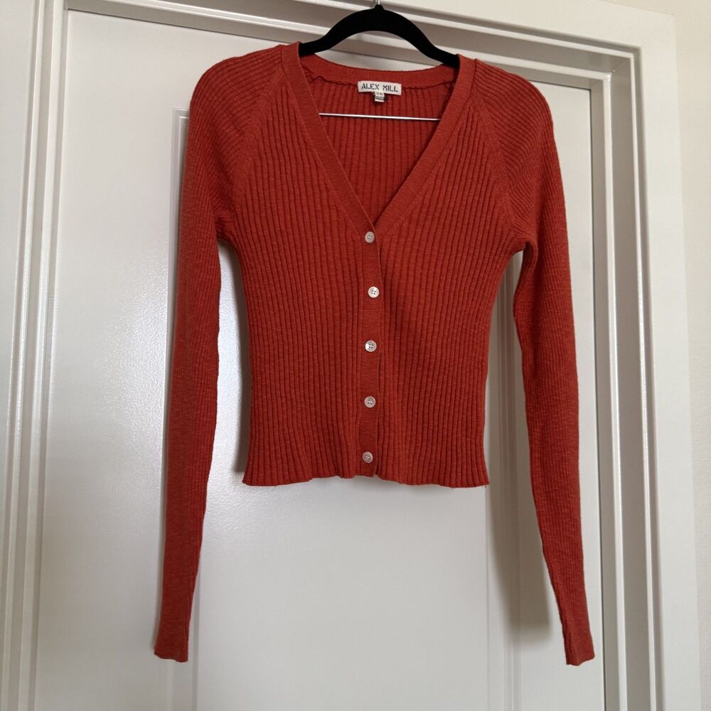 Alex Mill Finney Sz Xs Cotton Linen Ribbed Knit Cardigan Y2k Fall View 2